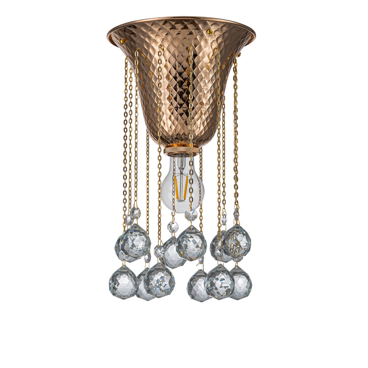 Nora Modern Glam Hammered Flush Mount Ceiling Light French Gold Finish with Crystal Accent