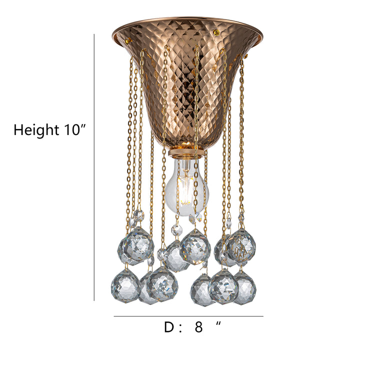Nora Modern Glam Hammered Flush Mount Ceiling Light French Gold Finish with Crystal Accent