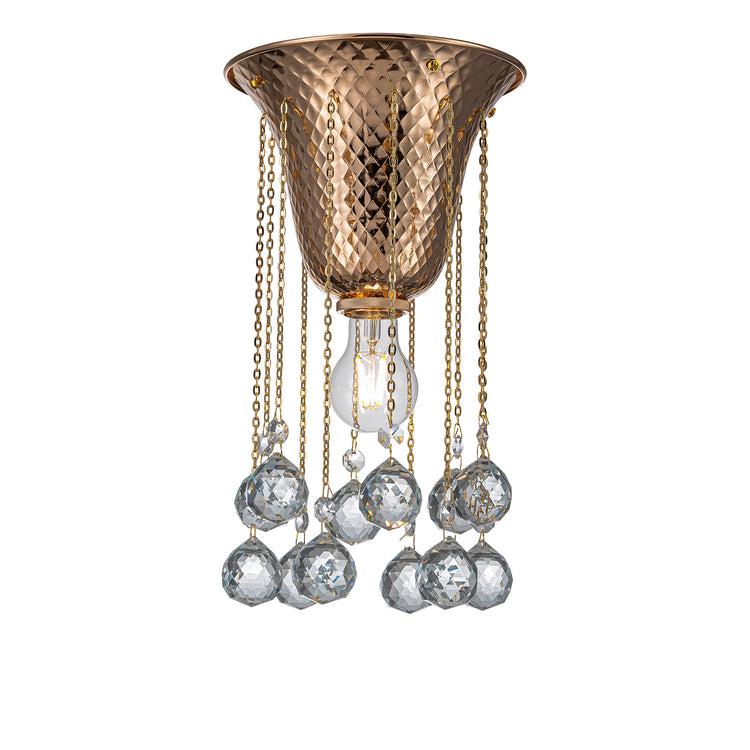 Nora Modern Glam Hammered Flush Mount Ceiling Light French Gold Finish with Crystal Accent