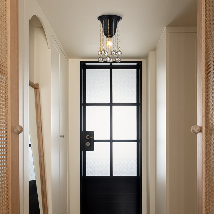 Nora Modern Glam Hammered Flush Mount Ceiling Light in Matte Black with Crystal Accent 8 in.Wide