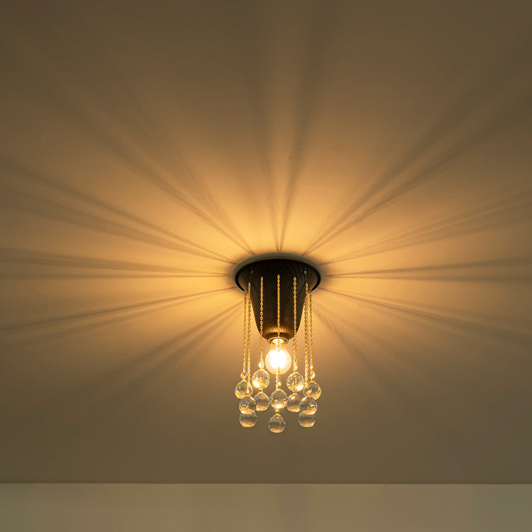 Nora Modern Glam Hammered Flush Mount Ceiling Light in Matte Black with Crystal Accent 8 in.Wide