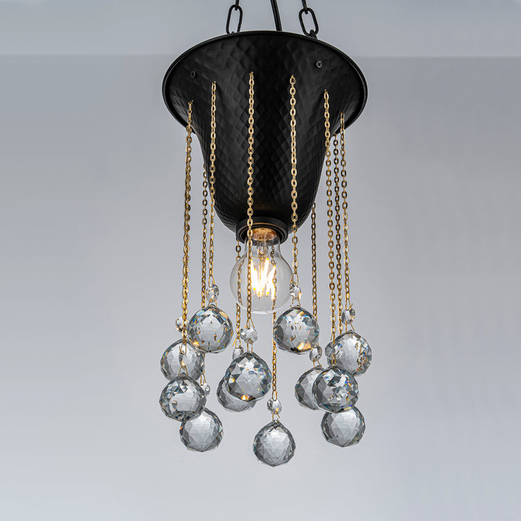 Nora Modern Glam Hammered Flush Mount Ceiling Light in Matte Black with Crystal Accent 8 in.Wide