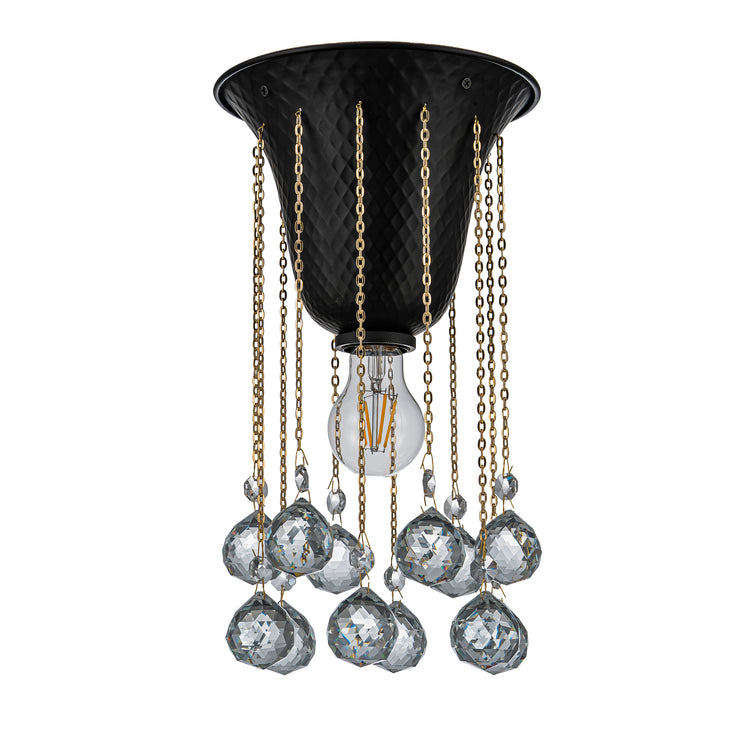 Nora Modern Glam Hammered Flush Mount Ceiling Light in Matte Black with Crystal Accent 8 in.Wide