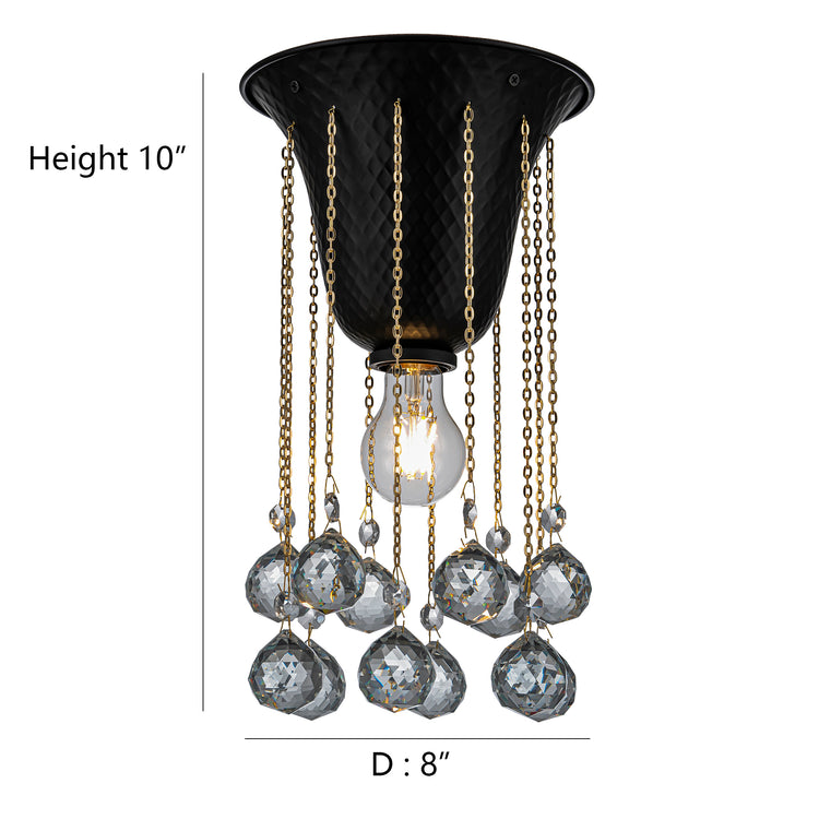 Nora Modern Glam Hammered Flush Mount Ceiling Light in Matte Black with Crystal Accent 8 in.Wide
