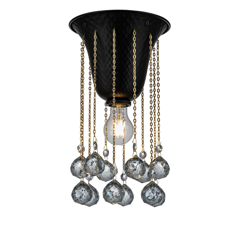 Nora Modern Glam Hammered Flush Mount Ceiling Light in Matte Black with Crystal Accent 8 in.Wide