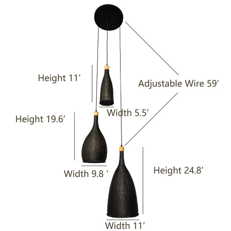 ELE LIGHT & DECOR Modern Wicker Rattan Cluster 3-light Coastal Chandelier