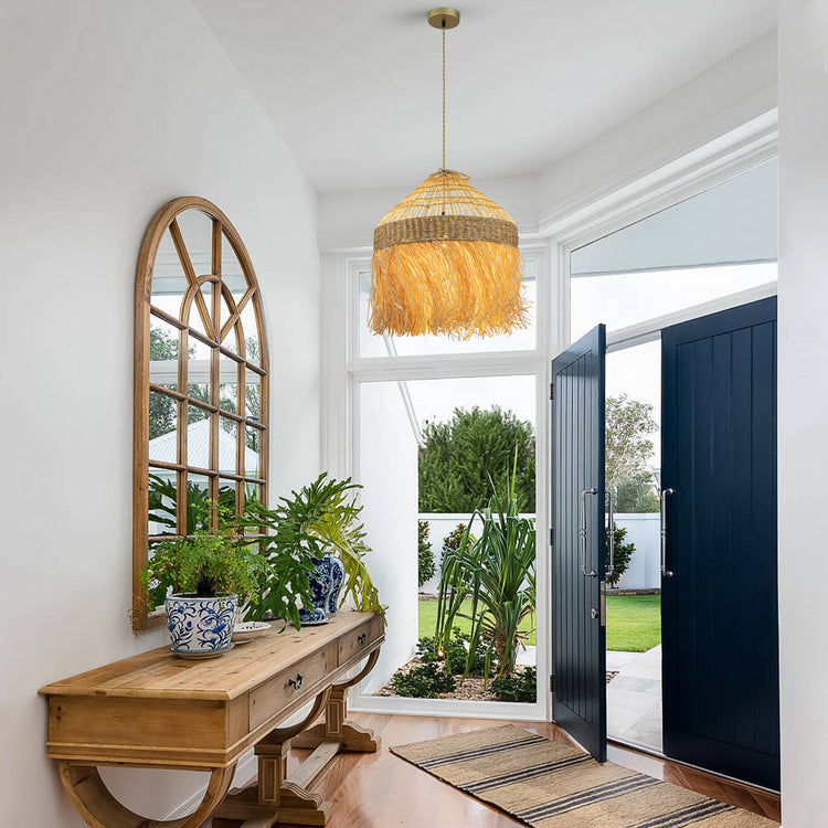 Chloe 1-Light Natural Raffia Pendant Light Modern Farmhouse