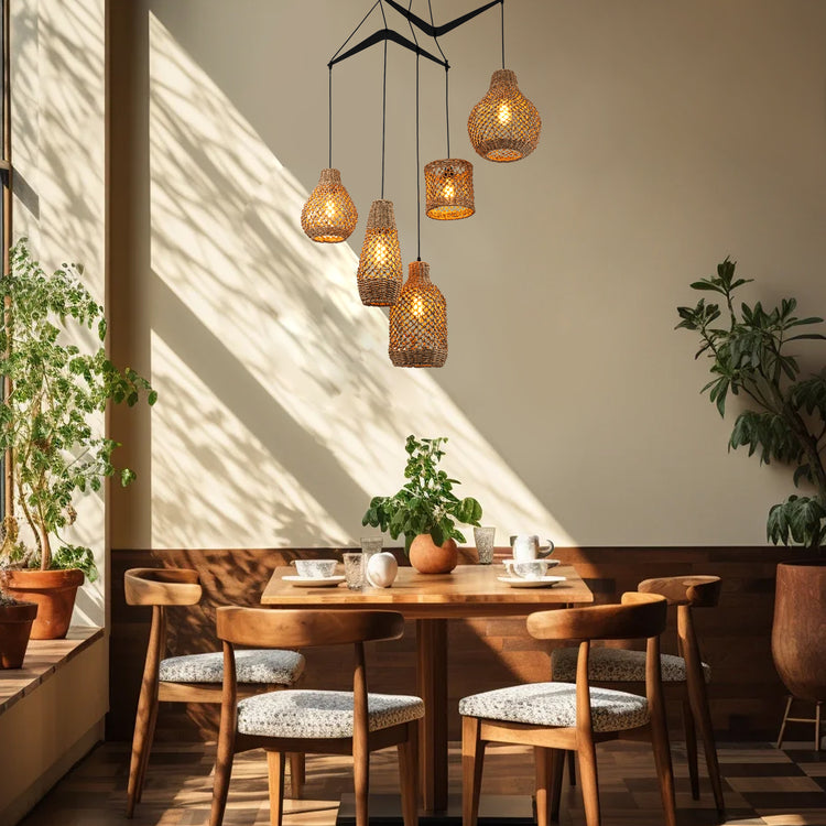 Lucien 5-Light Seagrass Modern Linear Chandelier Matte Black