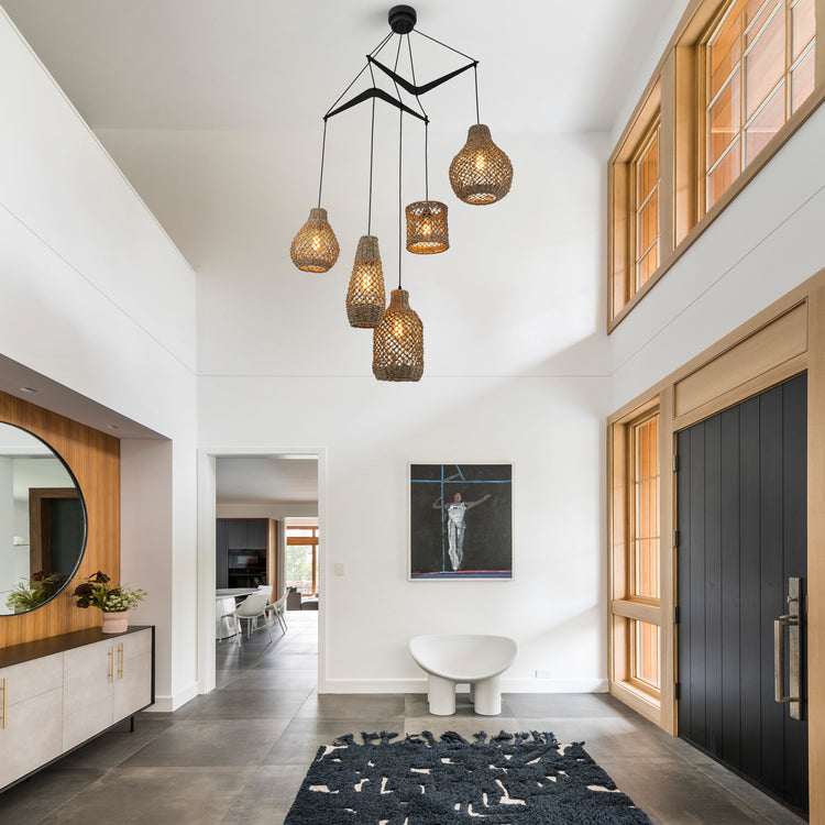 Lucien 5-Light Seagrass Modern Linear Chandelier Matte Black