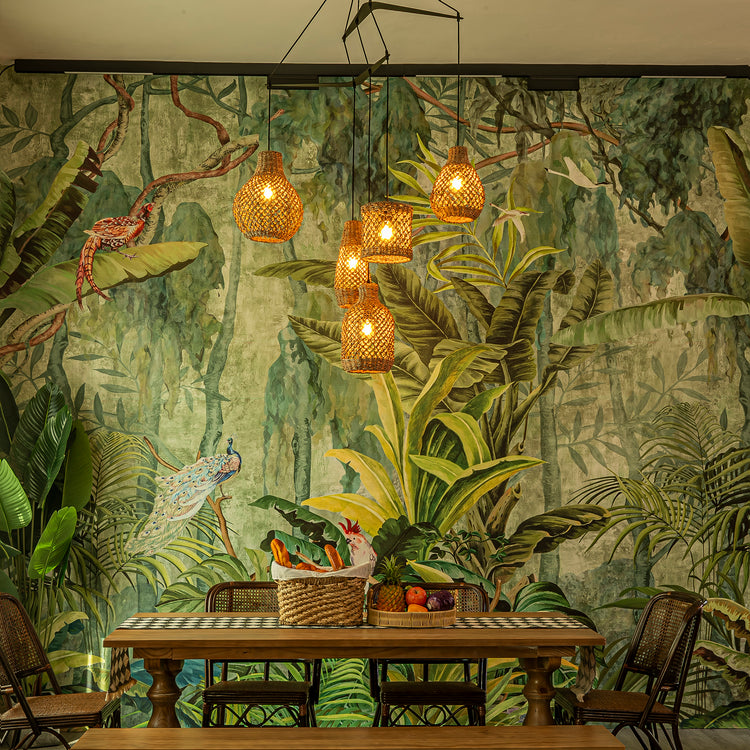 Lucien 5-Light Seagrass Modern Linear Chandelier Matte Black