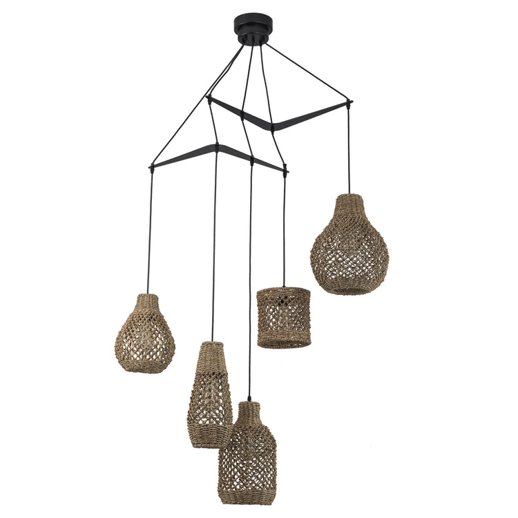 Lucien 5-Light Seagrass Modern Linear Chandelier Matte Black