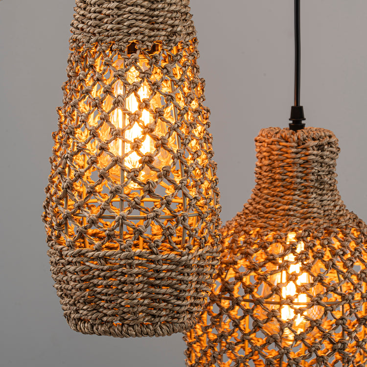 Lucien 5-Light Seagrass Modern Linear Chandelier Matte Black