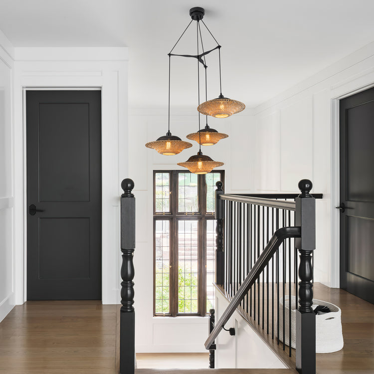 Cascade 4-Light Rattan Coastal Chandelier in Matte Black