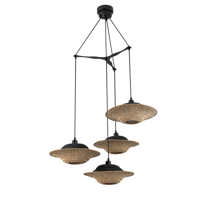 Cascade 4-Light Rattan Coastal Chandelier in Matte Black
