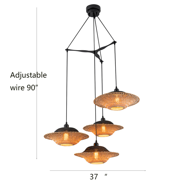 Cascade 4-Light Rattan Coastal Chandelier in Matte Black