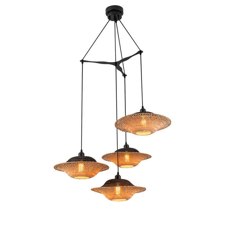 Cascade 4-Light Rattan Coastal Chandelier in Matte Black