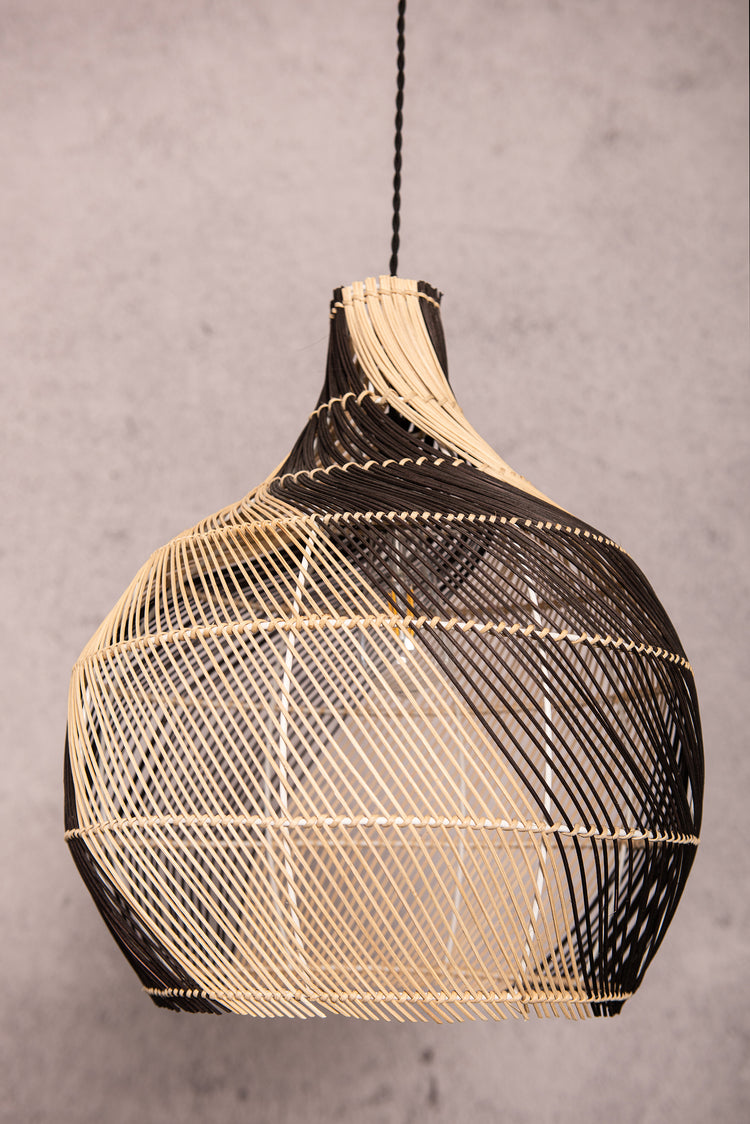 Two-Tone Rattan pendant lights, large wicker chandelier, hand-woven boho lighting