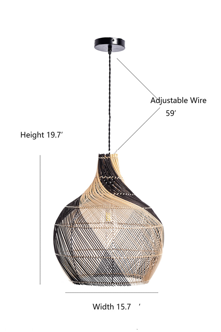 Two-Tone Rattan pendant lights, large wicker chandelier, hand-woven boho lighting