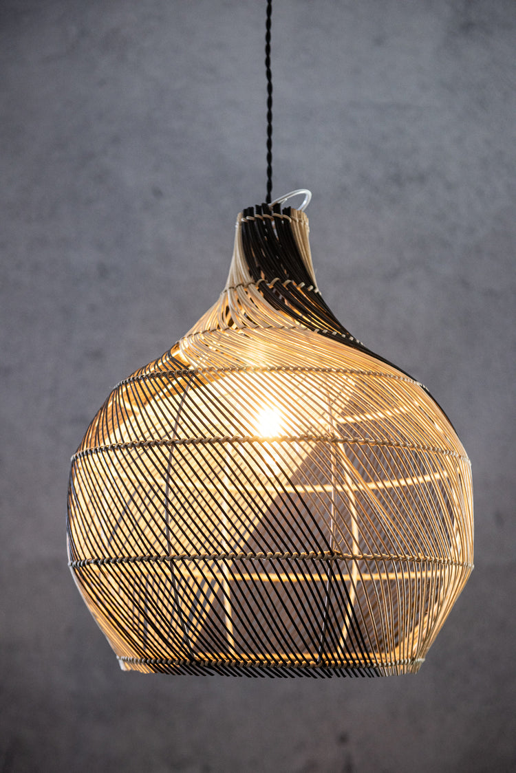 Two-Tone Rattan pendant lights, large wicker chandelier, hand-woven boho lighting