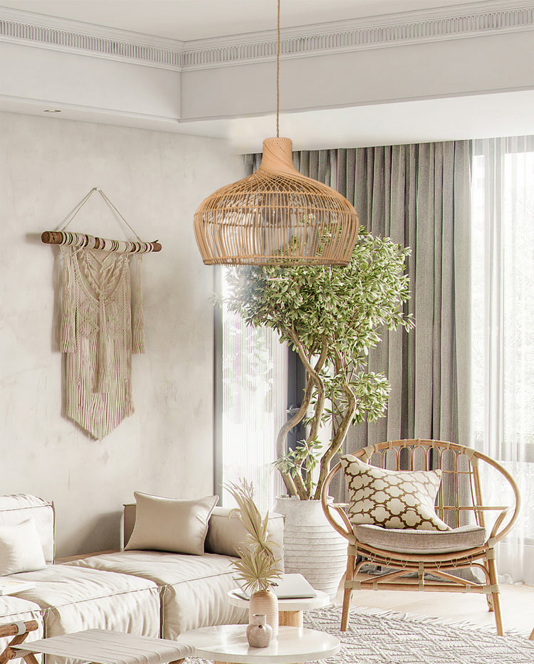 ELE LIGHT & DECOR Bohemian Modern Hand-woven Rattan Pendant Light Hanging Light