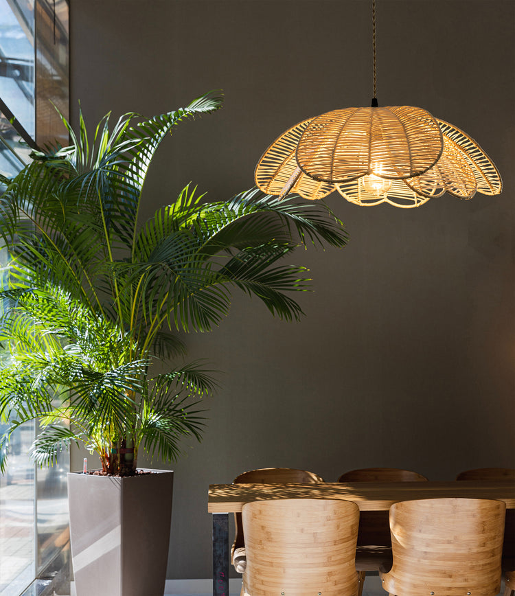 Boho Rattan Flower Pendant Light Coastal Hanging Fixture Light