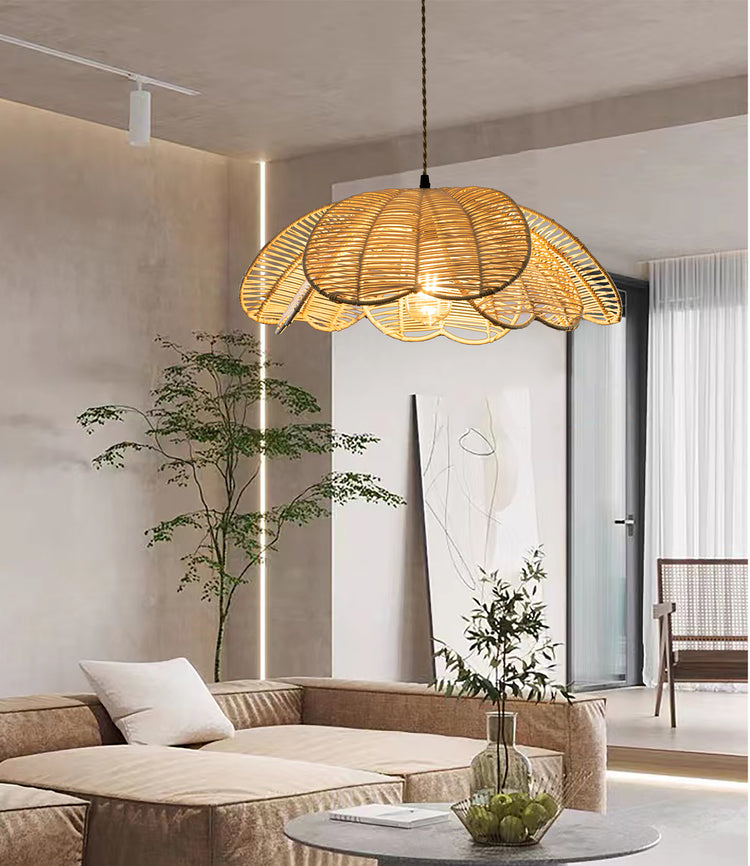 Boho Rattan Flower Pendant Light Coastal Hanging Fixture Light