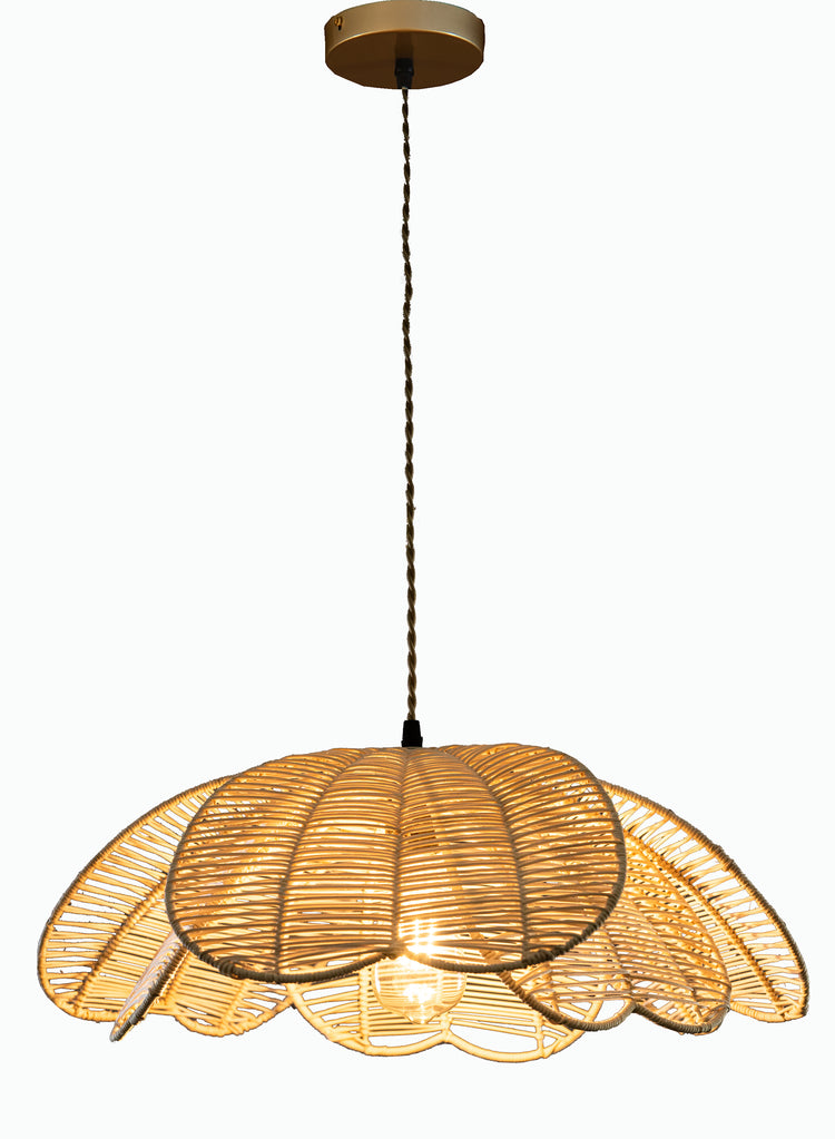 Boho Rattan Flower Pendant Light Coastal Hanging Fixture Light