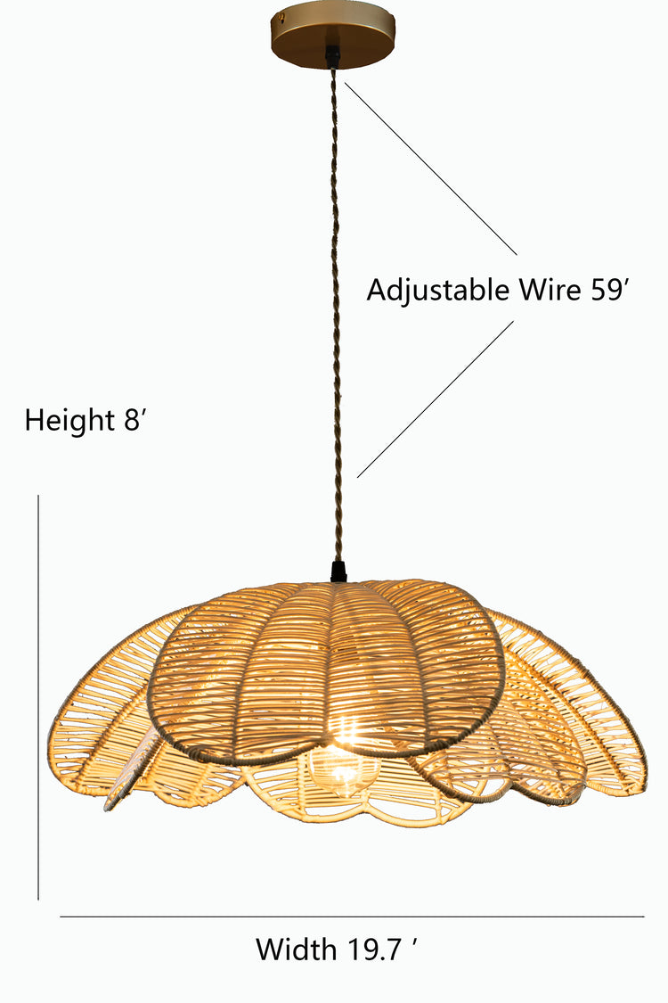 Boho Rattan Flower Pendant Light Coastal Hanging Fixture Light