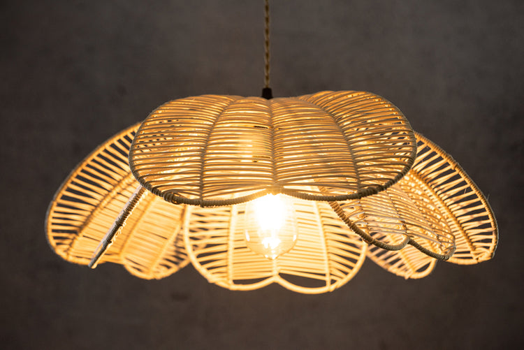 Boho Rattan Flower Pendant Light Coastal Hanging Fixture Light