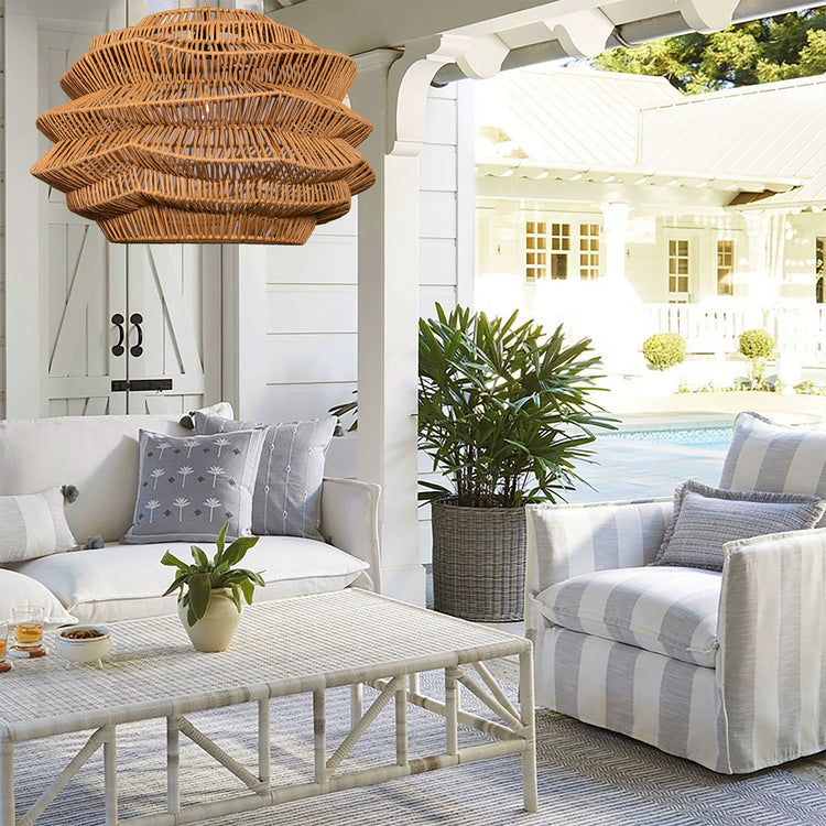 Modern Wicker Rattan Pendant Light Handwoven Coastal Chandelier Fixture