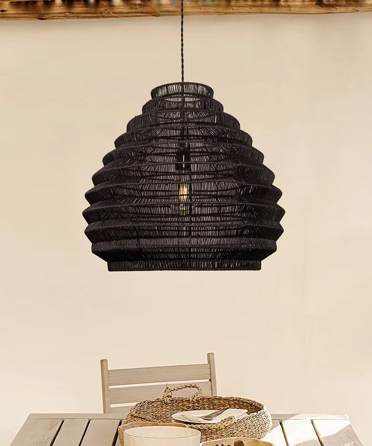 Modern Rattan Wicker Large Black Pendant Light
