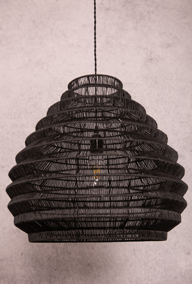 Modern Rattan Wicker Large Black Pendant Light