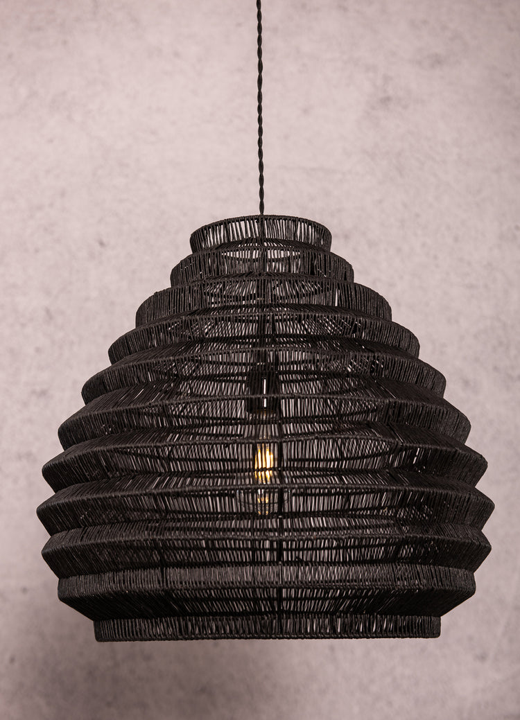 Modern Rattan Wicker Large Black Pendant Light