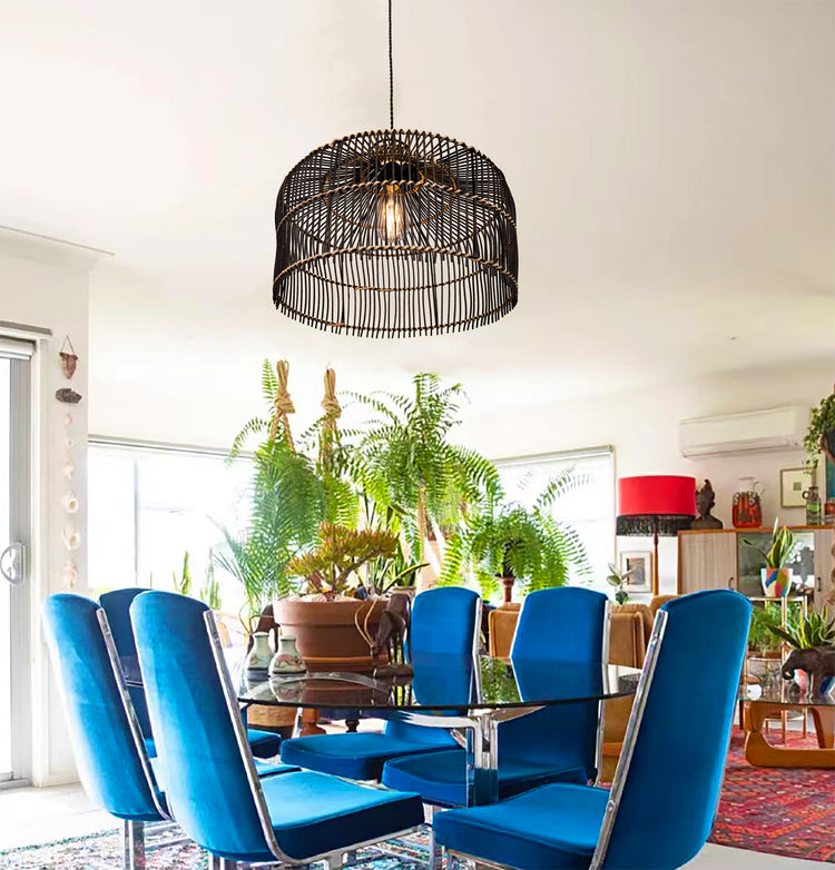 Rattan Boho Black Pendant Light