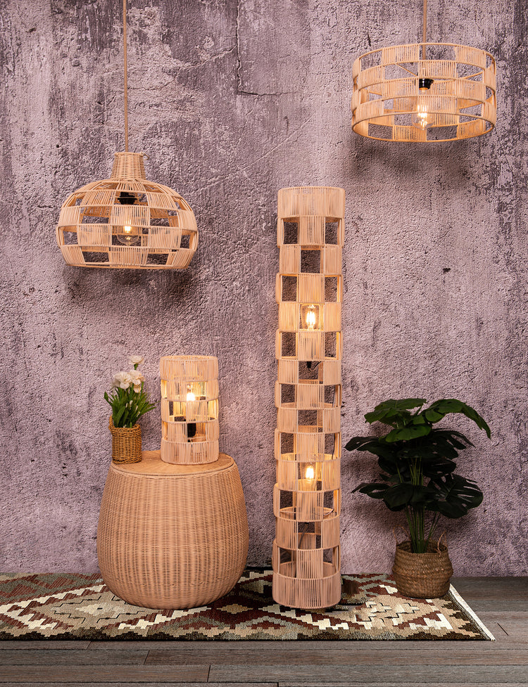 Plug In Wicker Rattan Natural Drum Pendant Light