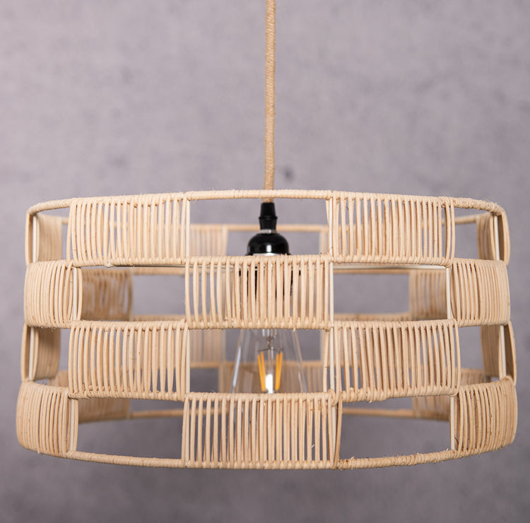 Plug In Wicker Rattan Natural Drum Pendant Light