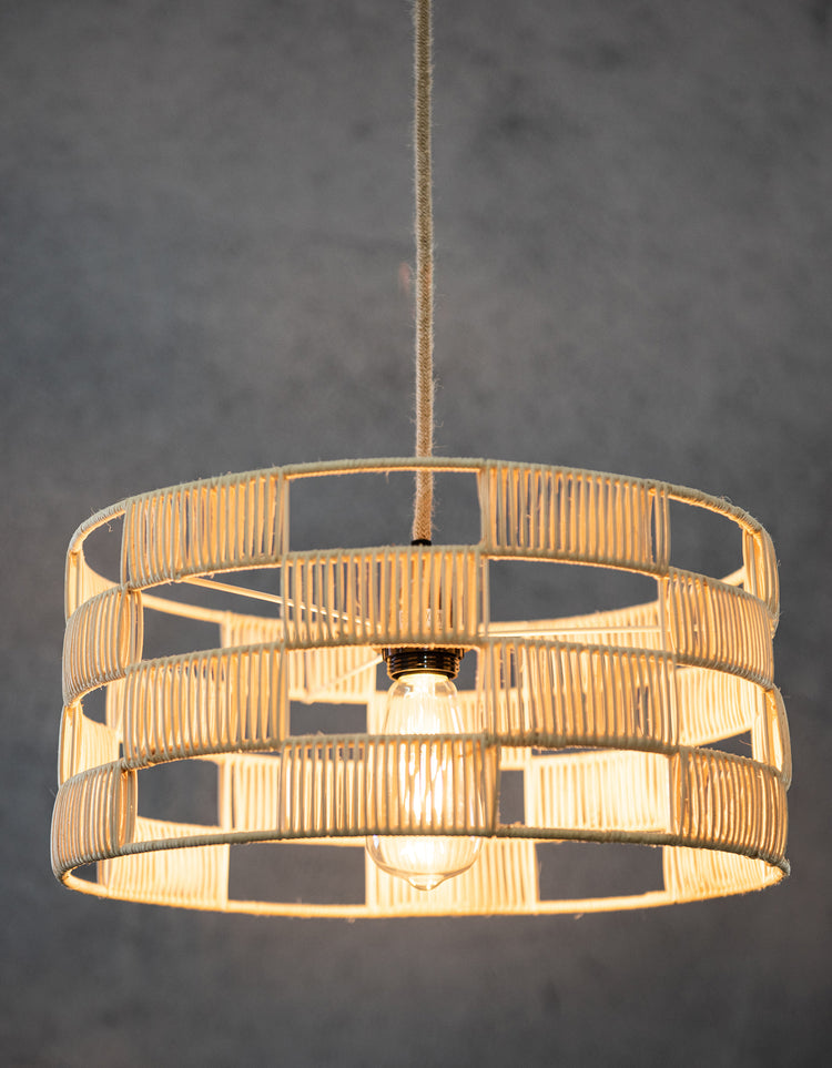 Plug In Wicker Rattan Natural Drum Pendant Light