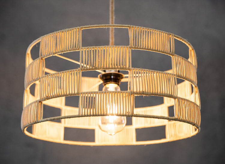 Plug In Wicker Rattan Natural Drum Pendant Light