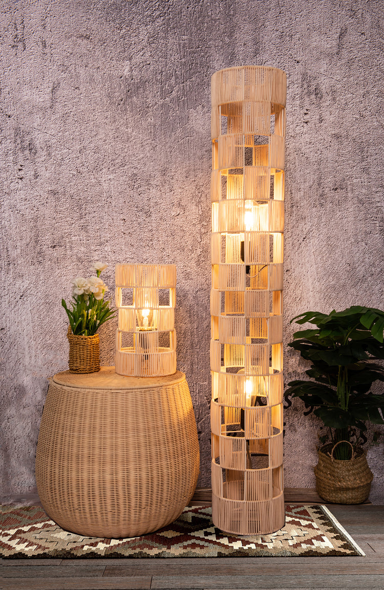 2-Lights handcrafted Natural Modern Rattan Floor Lamp