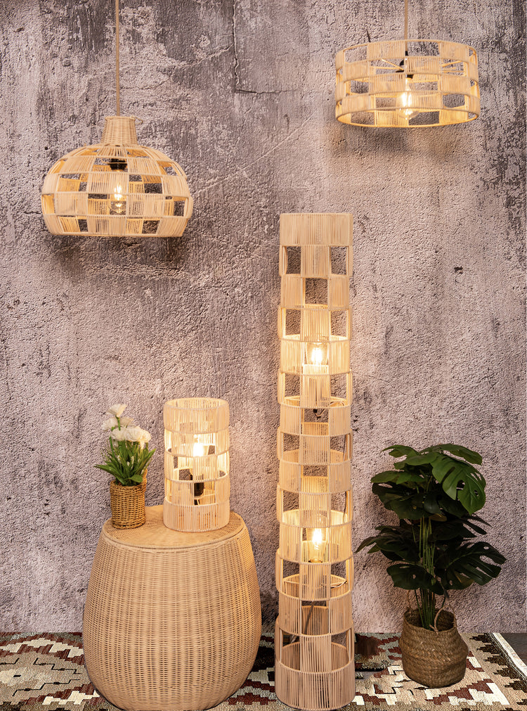 2-Lights handcrafted Natural Modern Rattan Floor Lamp