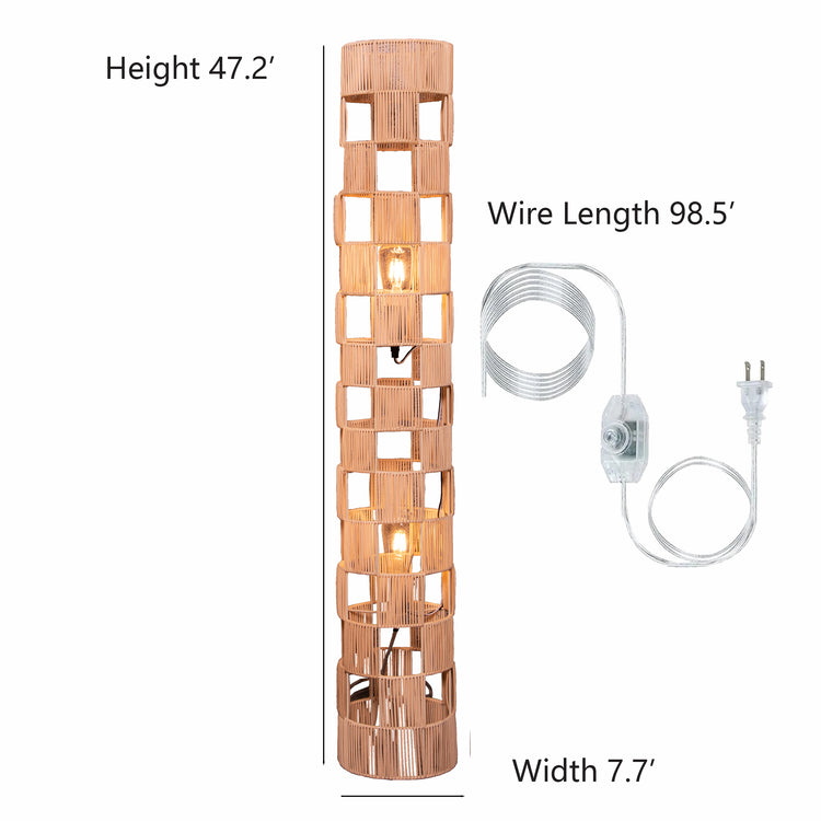 2-Lights handcrafted Natural Modern Rattan Floor Lamp