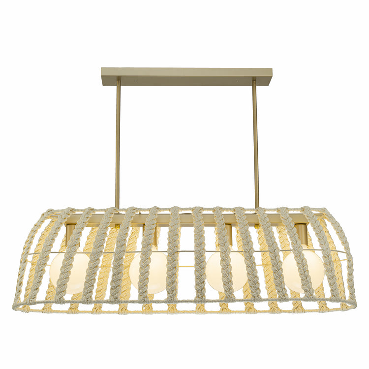 Roka 4-Light Rattan Linear Pendant, Coastal Boho - Handwoven