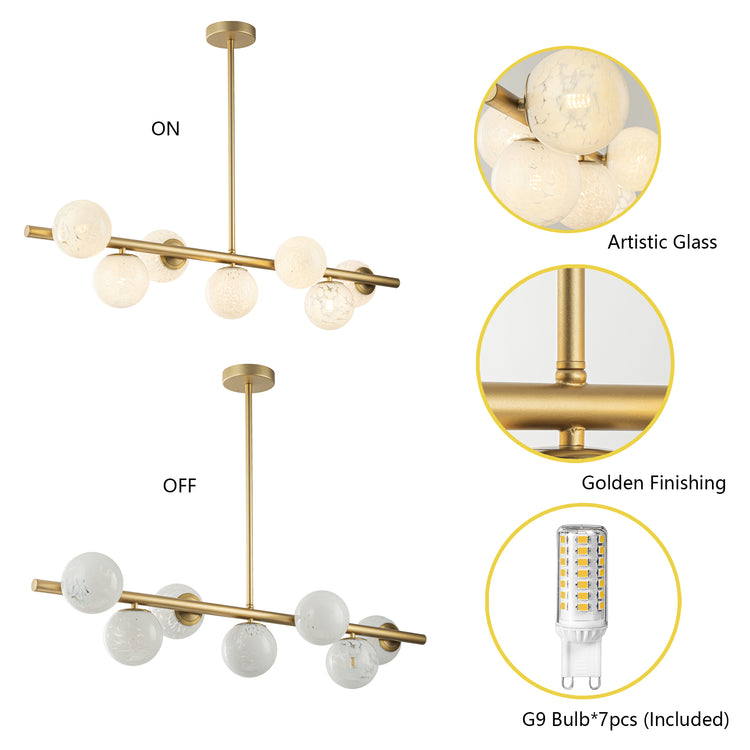 Diana 7-Light Modern Gold Linear Chandelier For Kitchen Island G9 Bulbs Included