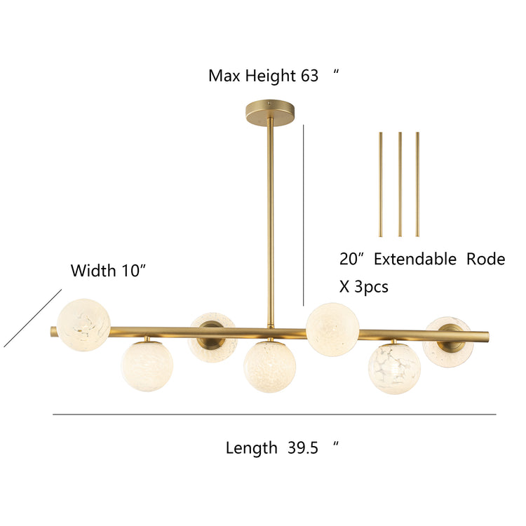 Diana 7-Light Modern Gold Linear Chandelier For Kitchen Island G9 Bulbs Included