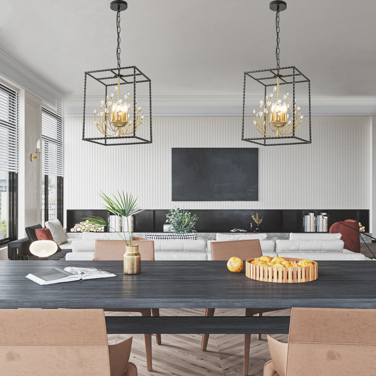 Elise 4-Light Modern Kitchen Lantern Chandelier with Crystal Accents