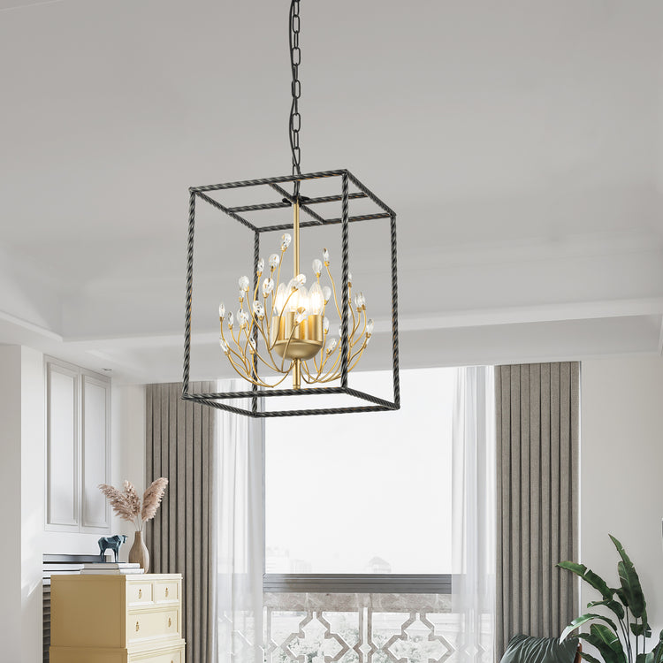 Elise 4-Light Modern Kitchen Lantern Chandelier with Crystal Accents