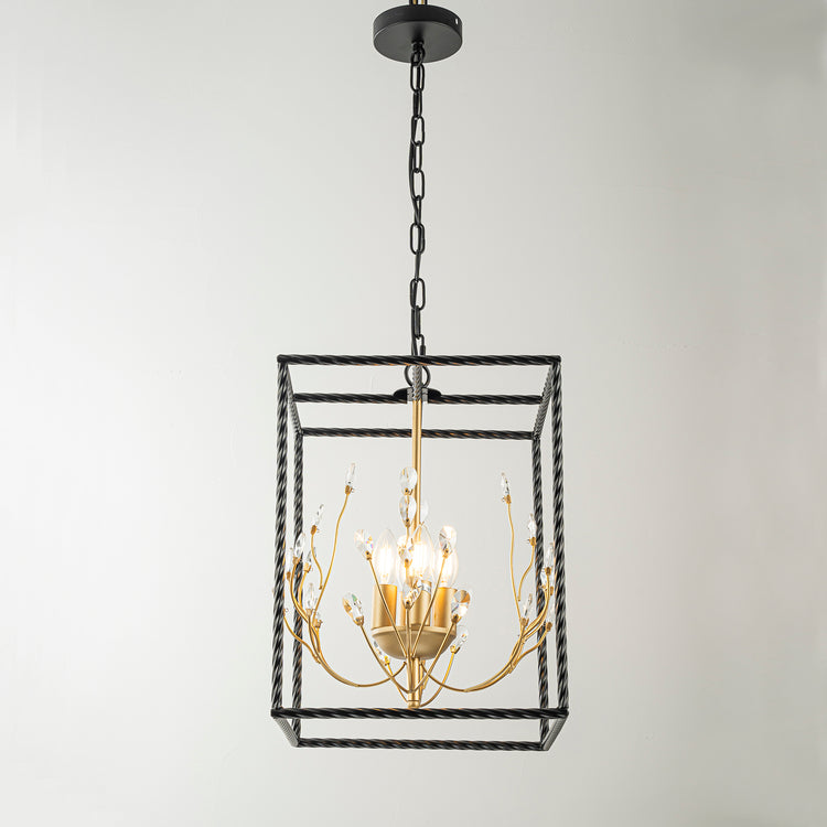 Elise 4-Light Modern Kitchen Lantern Chandelier with Crystal Accents