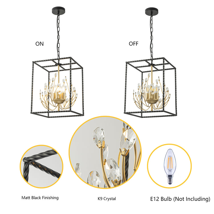 Elise 4-Light Modern Kitchen Lantern Chandelier with Crystal Accents