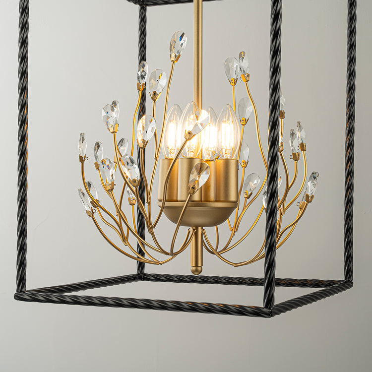 Elise 4-Light Modern Kitchen Lantern Chandelier with Crystal Accents