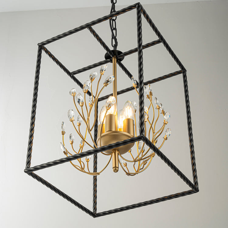 Elise 4-Light Modern Kitchen Lantern Chandelier with Crystal Accents
